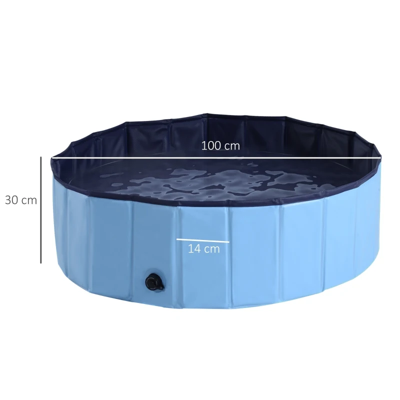 PawHut Foldable Dog Paddling Pool Pet Cat Swimming Pool Indoor/Outdoor Collapsible Summer Bathing Tub Shower Tub Puppy Washer (Φ100 x 30H cm, Blue)