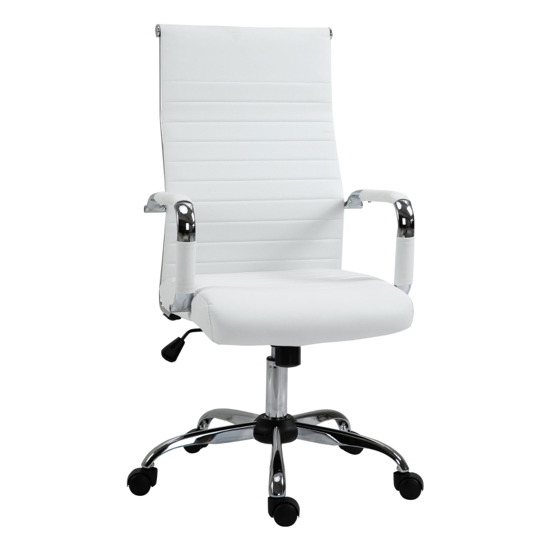 Vinsetto High Back Executive Home Office Chair Swivel PU Leather Ergonomic Chair, with Arm, Wheels, Adjustable Height, White