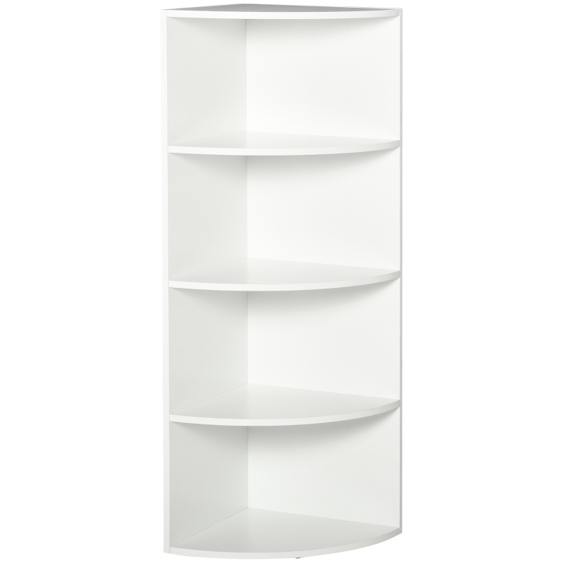 HOMCOM Corner Shelf 4 Tier Fan Bookshelf Plants Stand Wood Freestanding Unit White