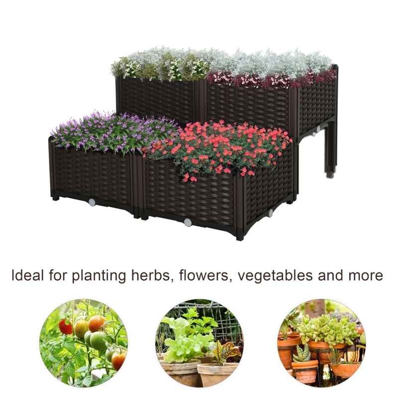 Outsunny  Set of 4 Garden Raised Bed Elevated Patio Flower Plant Planter Box Vegetables Planting Container PP