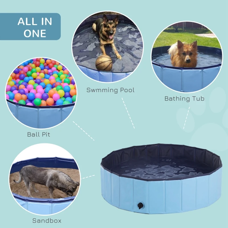 PawHut Foldable Dog Paddling Pool Pet Cat Swimming Pool Indoor/Outdoor Collapsible Summer Bathing Tub Shower Tub Puppy Washer (Φ120 × 30H cm, Blue)