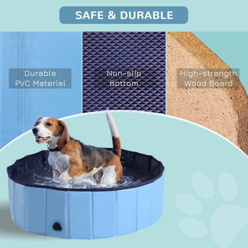 PawHut Foldable Dog Paddling Pool Pet Cat Swimming Pool Indoor/Outdoor Collapsible Summer Bathing Tub Shower Tub Puppy Washer (Φ100 x 30H cm, Blue)