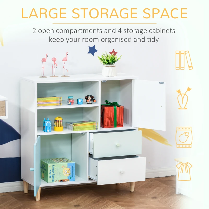 HOMCOM Kids Bookcase Multi-Shelf Modern Freestanding Cabinet of Drawer Book Magazine Organizer Study Bedroom 80 x 30 x 85cm Blue