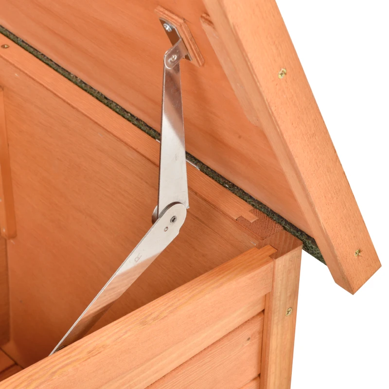 PawHut Rabbit Hutch Small Animal Guinea Pig House Off-ground Ferret Bunny Cage Duck House Hideaway Chinchilla Cage Outdoor Indoor Backyard with Openable Main House & Run Roof 125.5 x 100 x 49cm Orange