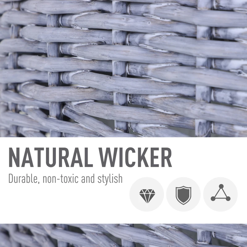 PawHut Wicker Pet Carrier Basket Cat Kitten Bed Portable Travel Cage  w/ Soft Cushion Handle  Grey 50 x 40 x 40 cm