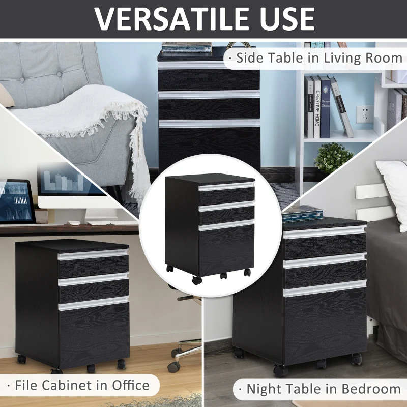 HOMCOM 3-Drawer Mobile File Cabinet Office Filing Cabinet Rolling End Organizer Dark Wood Grain