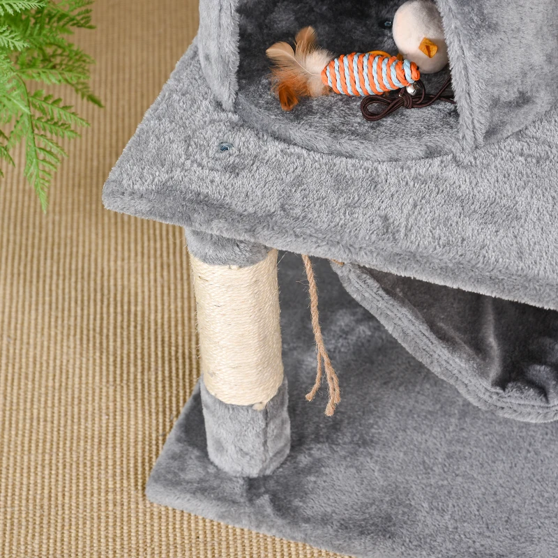PawHut 145cm Cat Tree Multi-tier Activity Center Scratcher Pet Condo House Tower Hammock & Toys, Grey