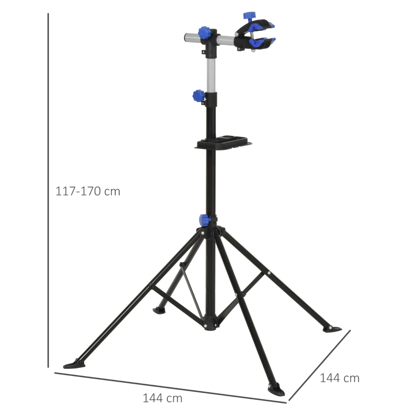 HOMCOM 360° Rotating Clamp Repair Bike Stand Foldable Adjustable Height 4 Support Feet Maintenance Rack w/ Tool Tray, Hold Up to 35kg