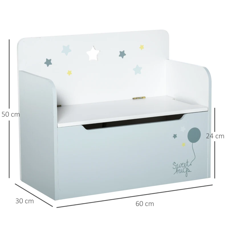 HOMCOM Kids Wooden Toy Storage Box Organizer Chest Chair 2 in 1 Design with Gas Stay Bar Seating Bench 23.5" x 11.75" x 19.75" Light Blue