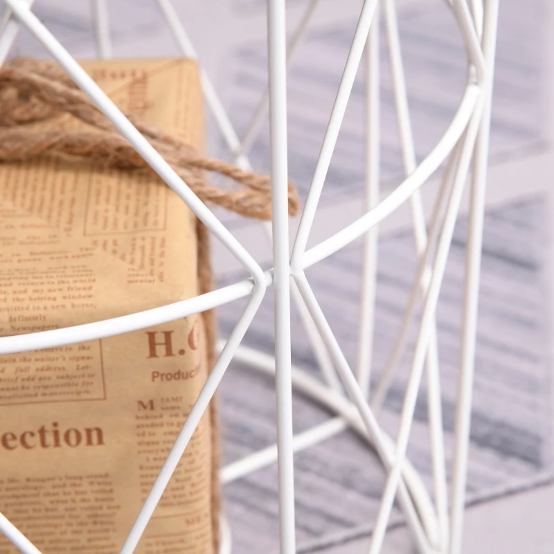 HOMCOM Set of 2 Metal Wire Side Coffee Table Sofa End Round Lift Top Storage Basket