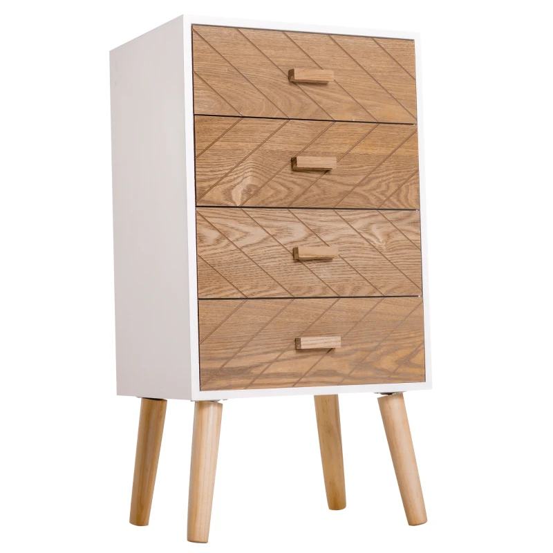 HOMCOM 4 Drawers Bedside Cabinet Wooden Table Storage Chest Organiser Night Stand Scandinavian Nordic Style Home Furniture