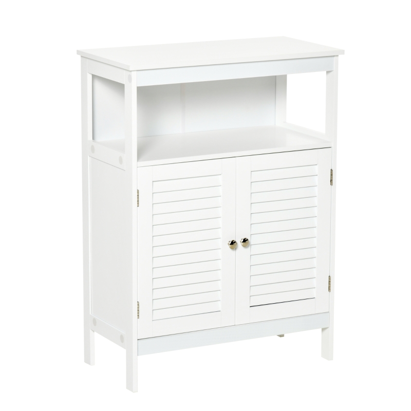 kleankin Freestanding Bathroom Storage Cabinet Organizer Cupboard with Double Shutter Doors Wooden Furniture White