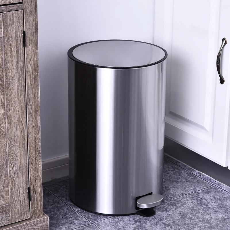 HOMCOM 20L T430 D30.8 x 48.7 H cm Step-on Trash Can Stainless Steel Round Garbage Bin Silent Gentle Open and Close Dustbin with Pedal