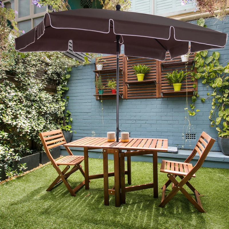 Outsunny Aluminium Sun Umbrella Parasol Patio Garden Rectangular Tilt 2M x 1.25M Brown