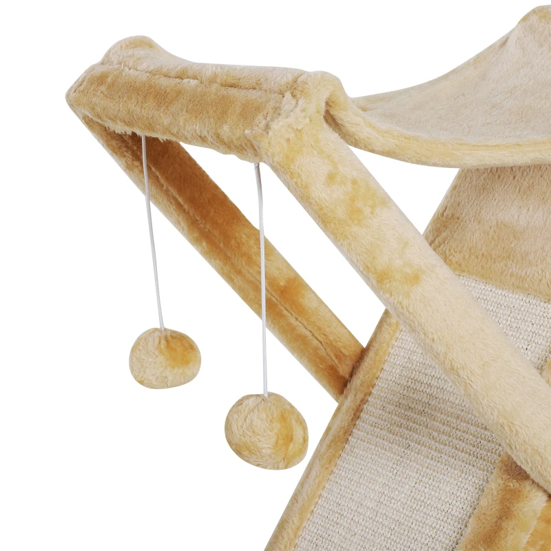 PawHut Two Tier Cat Tree Play Rest Activity Tower Plush Folding Relax Center w/ Scratching Post Hammock Pom Poms Yellow