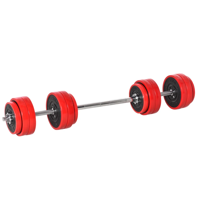 HOMCOM 30KGS Two-In-One Dumbbell & Barbell Adjustable Set Strength Muscle Exercise Fitness Plate Bar Clamp Rod Home Gym Sports Area