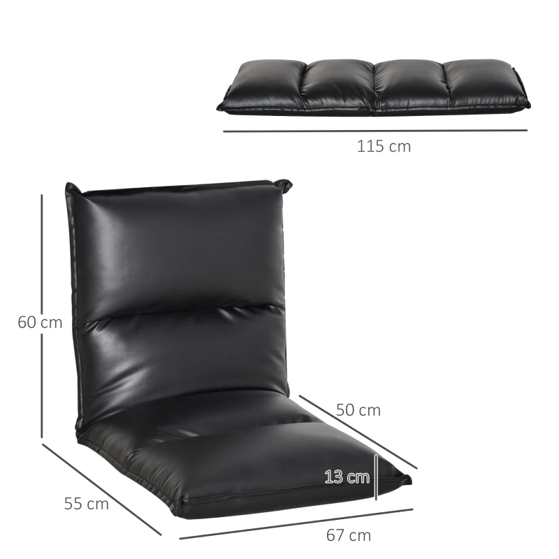 HOMCOM Foldable Padded Sofa with Adjustable Backrest Thick Seat Cushion Lazy Lounge Cream Black