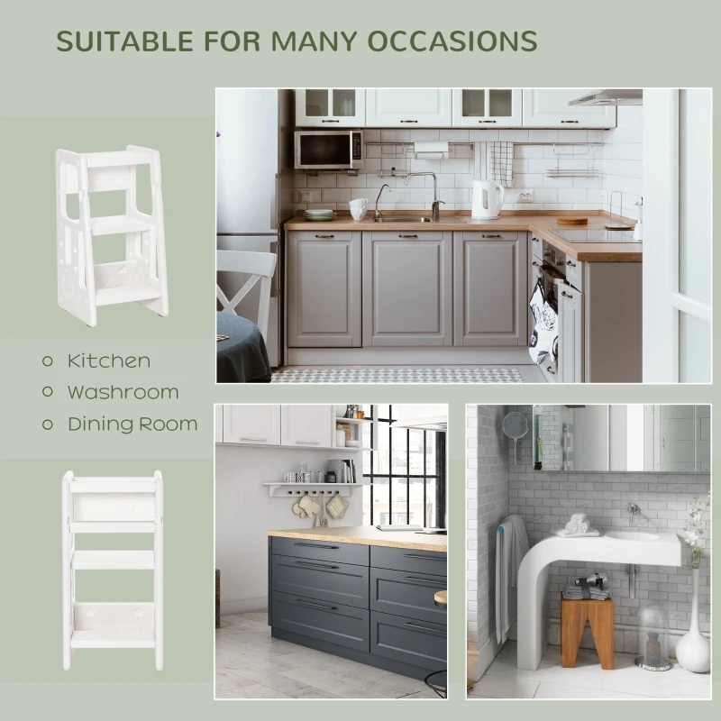 HOMCOM Kids Step Stool, Adjustable Standing Platform, Toddler Kitchen Stool