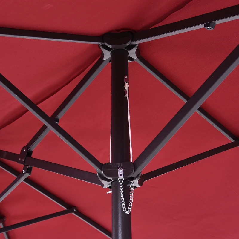 Outsunny 4.6m Garden Parasol Double-Sided Sun Umbrella Patio Market Shelter Canopy Shade Outdoor Wine Red - NO BASE