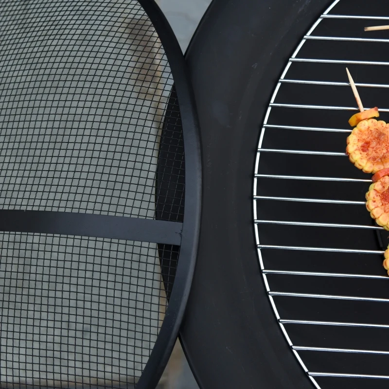 Outsunny 2-in-1 Outdoor Patio Fire Pit with Grill Grate Steel  BBQ Firepit Bowl with Spark Screen Cover, Fire Poker for Backyard Bonfire Patio