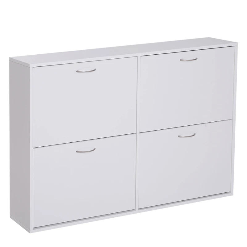 HOMCOM Wooden Modern Design 4 Drawer Shoes Cabinet Pull Down Shelf Storage Organiser - White