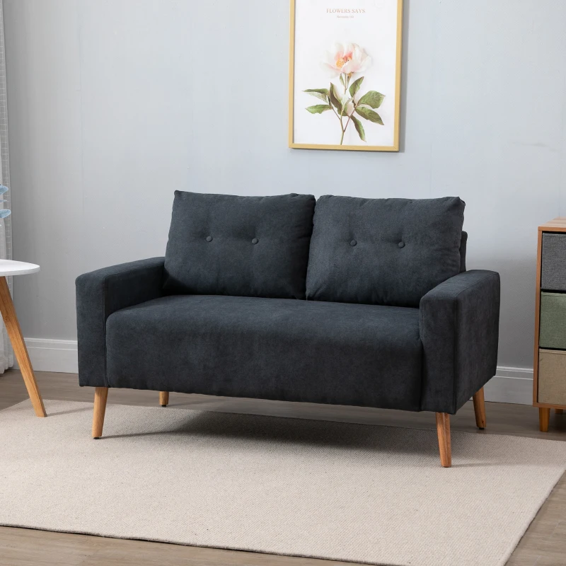 HOMCOM Fabric Upholstery Double Seat Sofa Compact Loveseat Couch Living Room Furniture 2 Seater with Tufted Back Cushions, Dark Grey