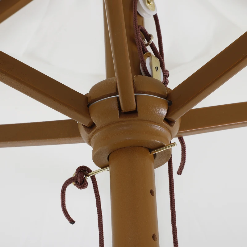 Outsunny D2.5m Bamboo Wooden Market Patio Umbrella Garden Parasol Outdoor Sunshade Canopy, 6-ribs, Cream White