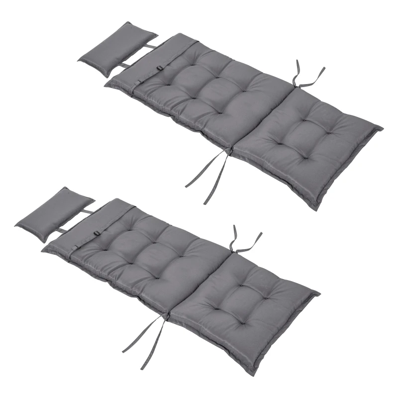 Outsunny Set of 2 High Back Chair Cushion Seat Pad Garden Patio Chair with Pillow for Indoor and Outdoor Use Dark Grey