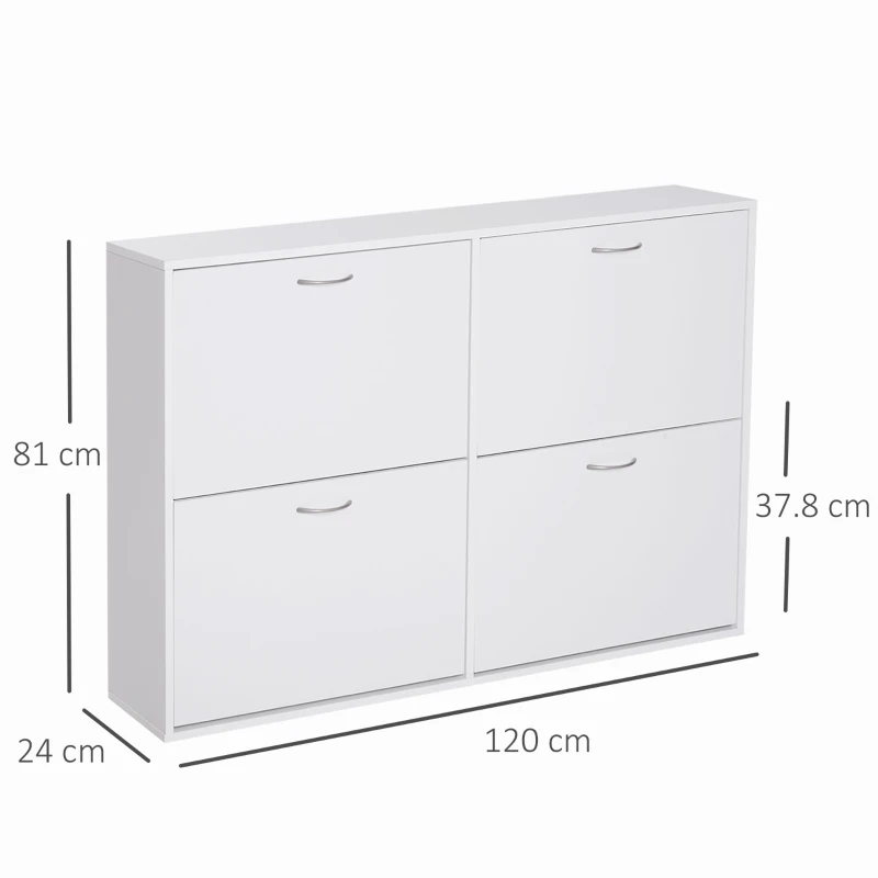HOMCOM Wooden Modern Design 4 Drawer Shoes Cabinet Pull Down Shelf Storage Organiser - White