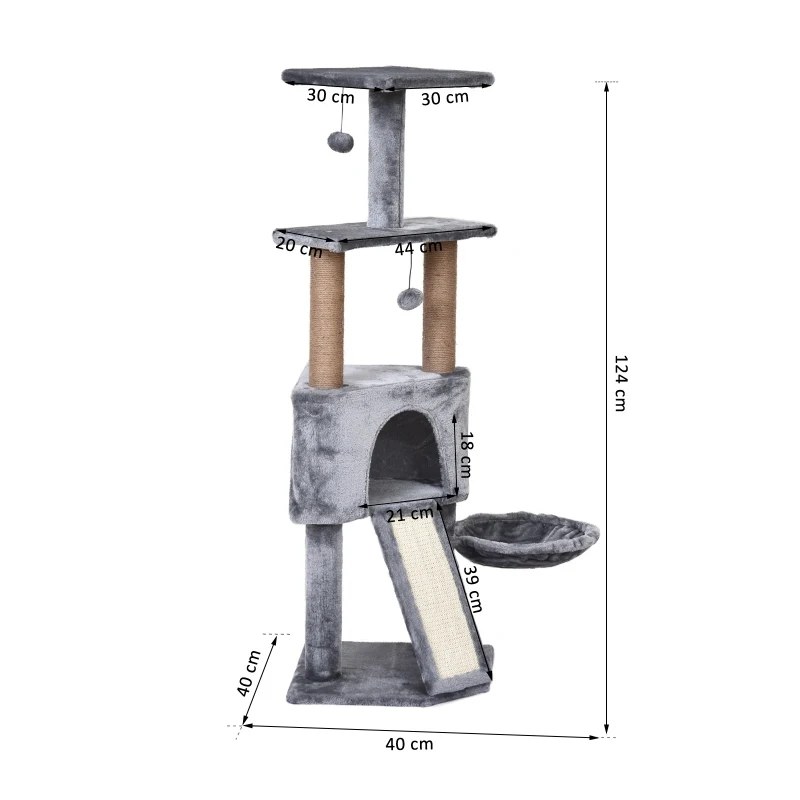 PawHut 120cm Mult-level Cat Tree Scratcher Kittiy Condo Activity Center with Perches, Jumping Platforms,Ladder, Hanging Toy