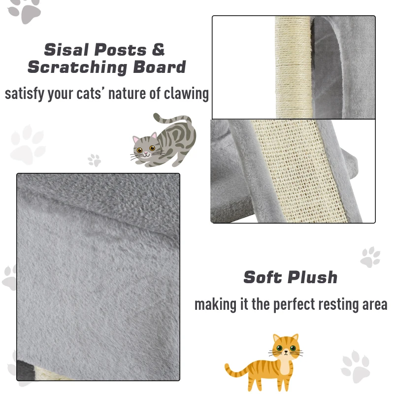 PawHut Cat Tree for Indoor Cats 83cm Cat Scratching Post Scratch Board Kitten Tower Climbing Frame Grey