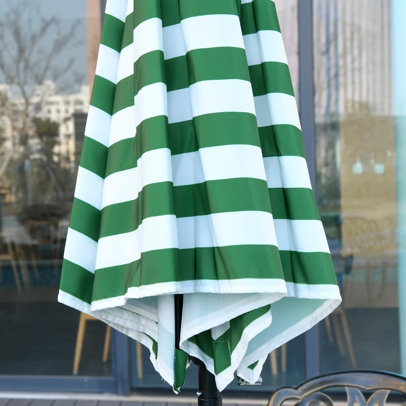 Outsunny Φ2.3m Patio Sun Umbrella Outdoor Market Table Parasol w/ Adjustable Angle 6 Ribs for Garden Backyard Pool Green Stripe