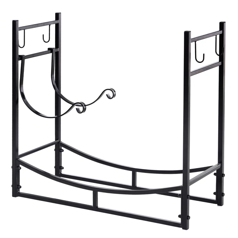 Outsunny Firewood Stand Log Rack Holder 84cm with 4-PC Fireplace Tools Set, Indoor Outdoor, Metal, Black