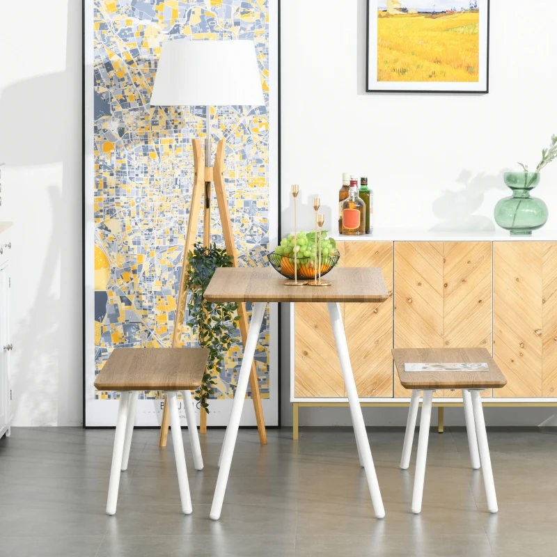 HOMCOM Rustic Cottage Style 3-Piece Dining Table Set with 2 Benches for Kitchen, Dining Room