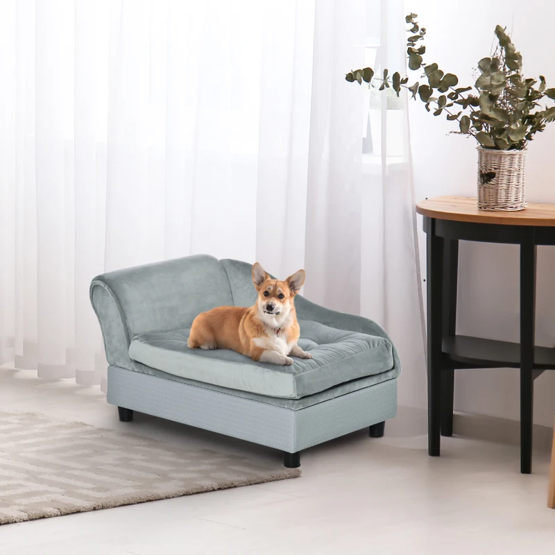 PawHut Pet Sofa Couch Dog Bed Storage Function Cat Removable Cushion Lounge Blue 76 x 45 x 41.5 cm