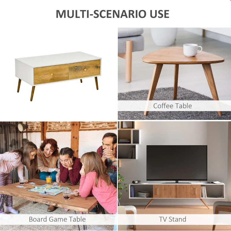 HOMCOM Coffee Table for Living Room, Office, Study Room, Reception Room, w/ 4 Storage Drawers, Sofa Table, Graceful Functional Table, Natural Wood