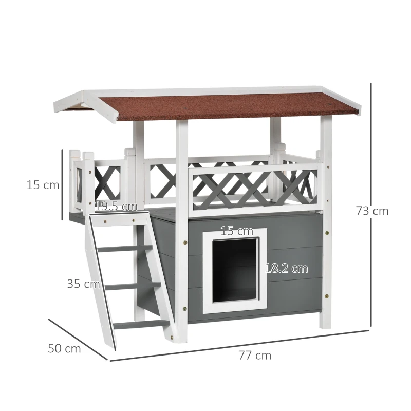 PawHut Wooden Cat House Outdoor Luxury Room Weatherproof Shelter White