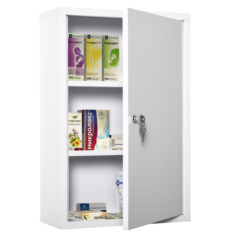 kleankin 24''x16'' Steel Wall Mount Medicine Cabinet 3 Tier First Aid Kit Home Emergency Box for Bathroom Kitchen, Lockable with 2 Keys