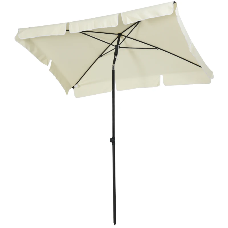 Outsunny Aluminium Sun Umbrella Parasol Patio Garden Rectangular Tilt 2M x 1.25M Off-White