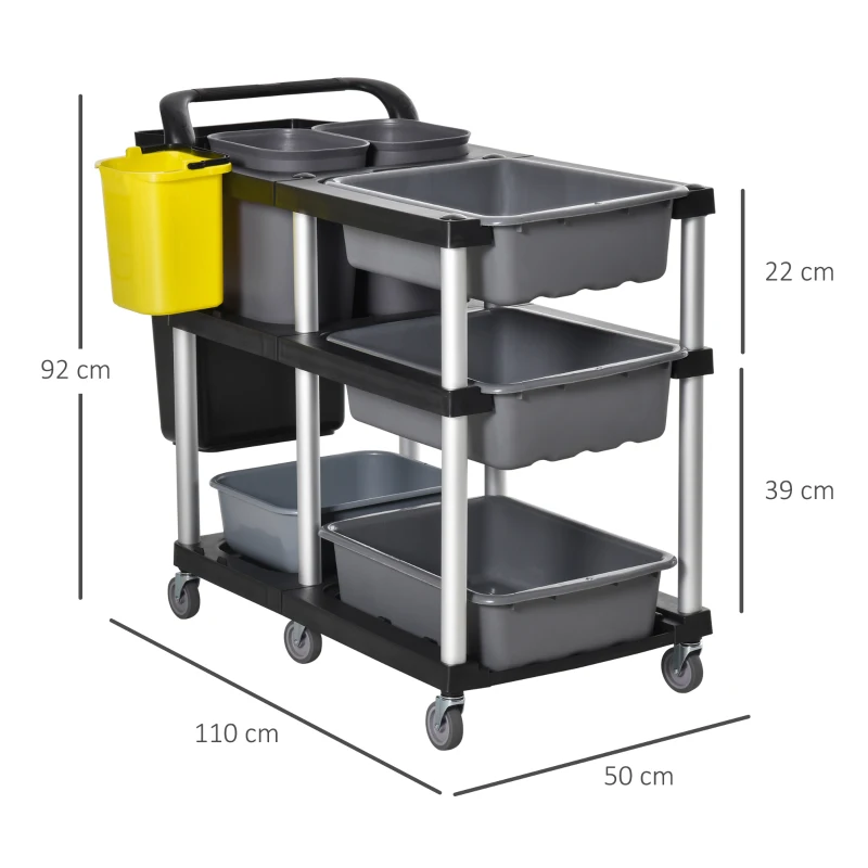 HOMCOM cleaning trolley with 3 levels 110 cm x 50 cm x 92 cm