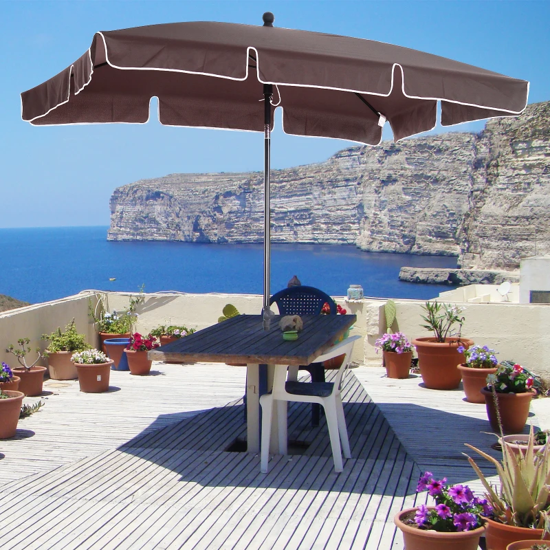 Outsunny Aluminium Sun Umbrella Parasol Patio Garden Rectangular Tilt 2M x 1.25M Brown