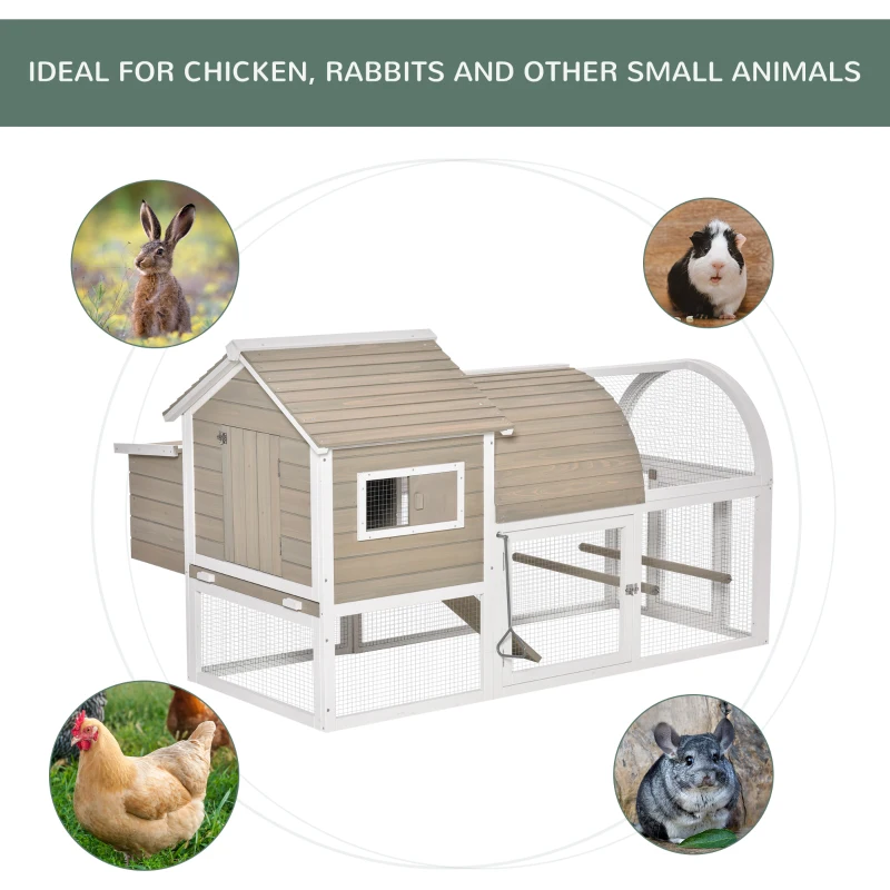 PawHut Wooden Chicken Coop Outdoor Hen House Poultry Cage with Removable Tray Nesting Box Backyard, 167.5 x 109 x 100cm, Grey
