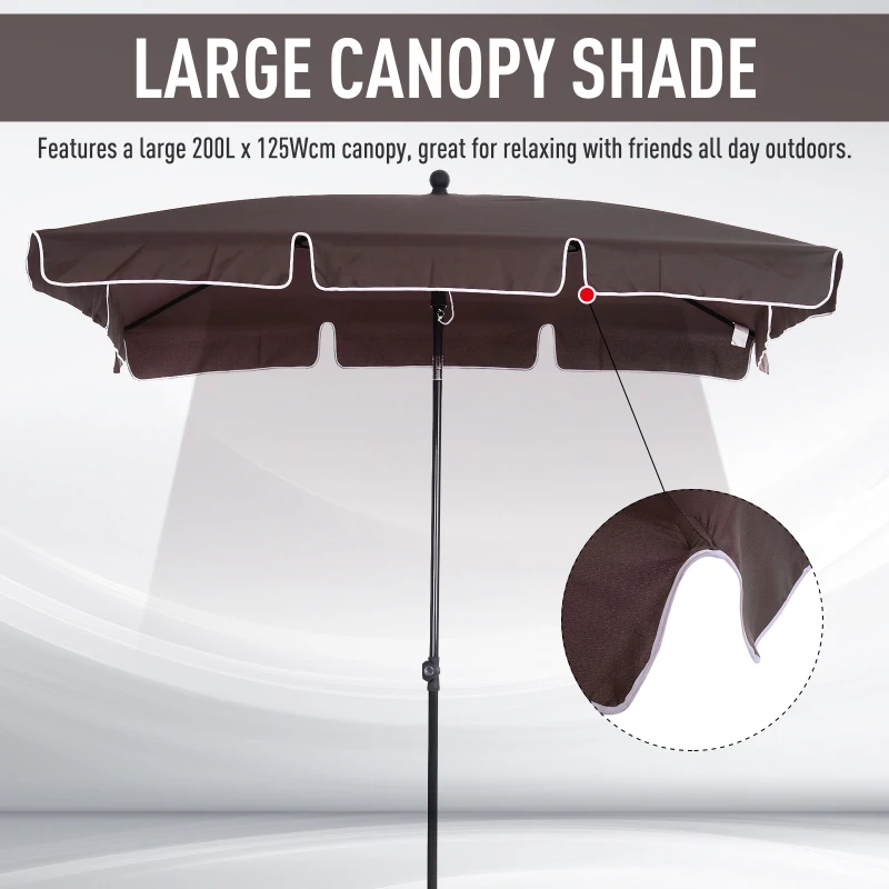 Outsunny Aluminium Sun Umbrella Parasol Patio Garden Rectangular Tilt 2M x 1.25M Brown