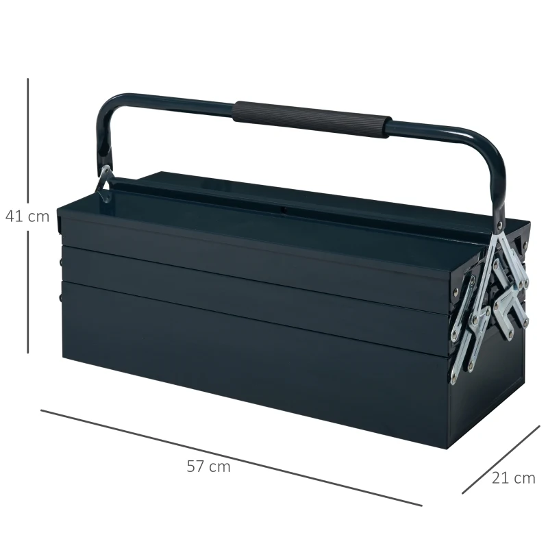 DURHAND Metal Tool Box Portable 5-Tray Cantilever Steel Tool Chest Cabinet,57L x 21W x 41Hcm Dark Green