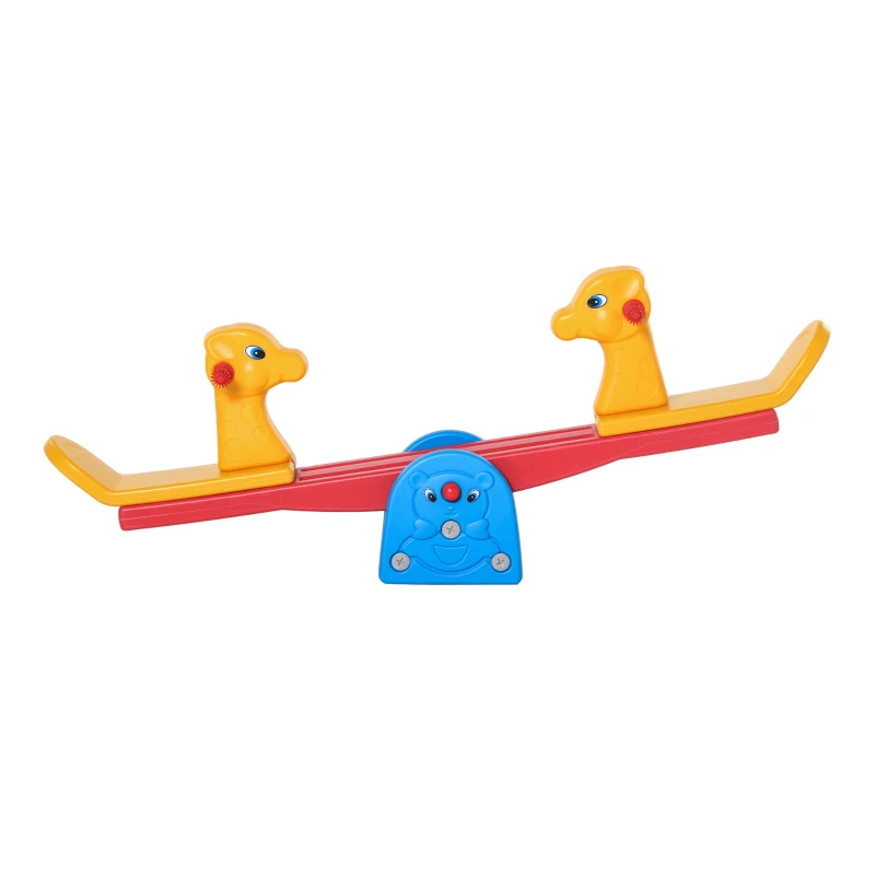HOMCOM Kids Seesaw Safe Teeter Totter 2 Seats with Easy-Grip Handles, Safe, Indoor Outdoor Living Room Playroom Backyard Equipment, for 1-4 years old Multicolor