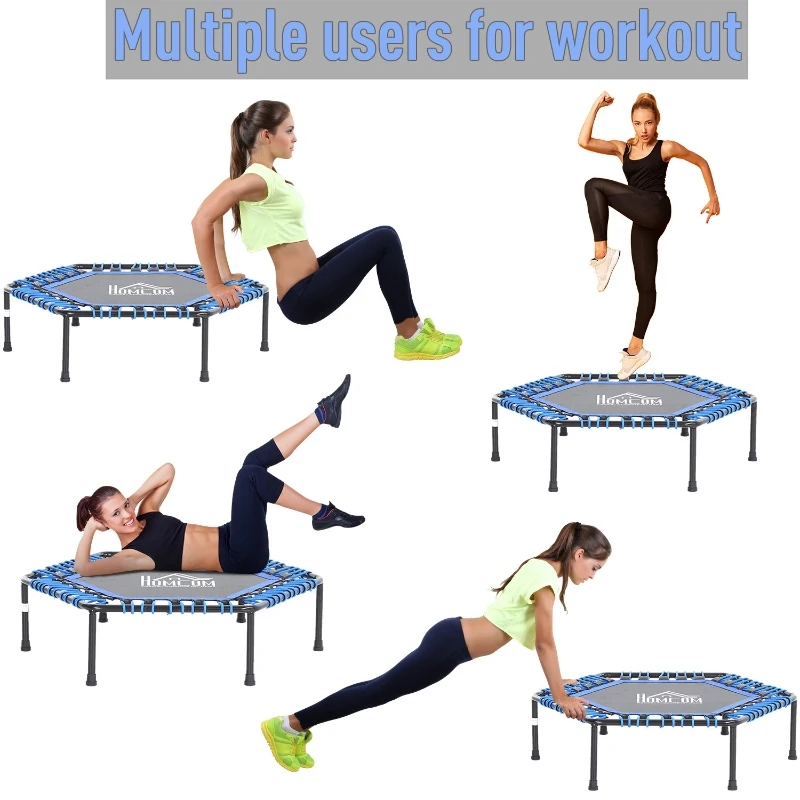 HOMCOM 40" Hexagon Trampoline Indoor Outdoor Metal Bouncer Jumper Adult Home Gym Fitness - Blue