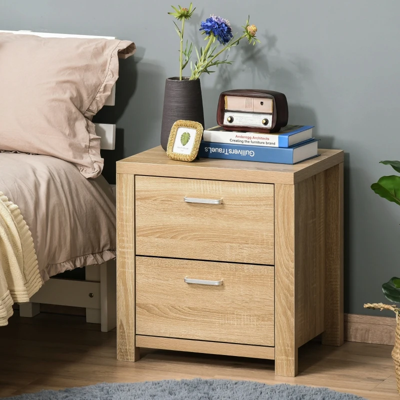 HOMCOM Modern Style Bedside Table Nightstand Side Table with 2 Drawers for Bedroom Living Room