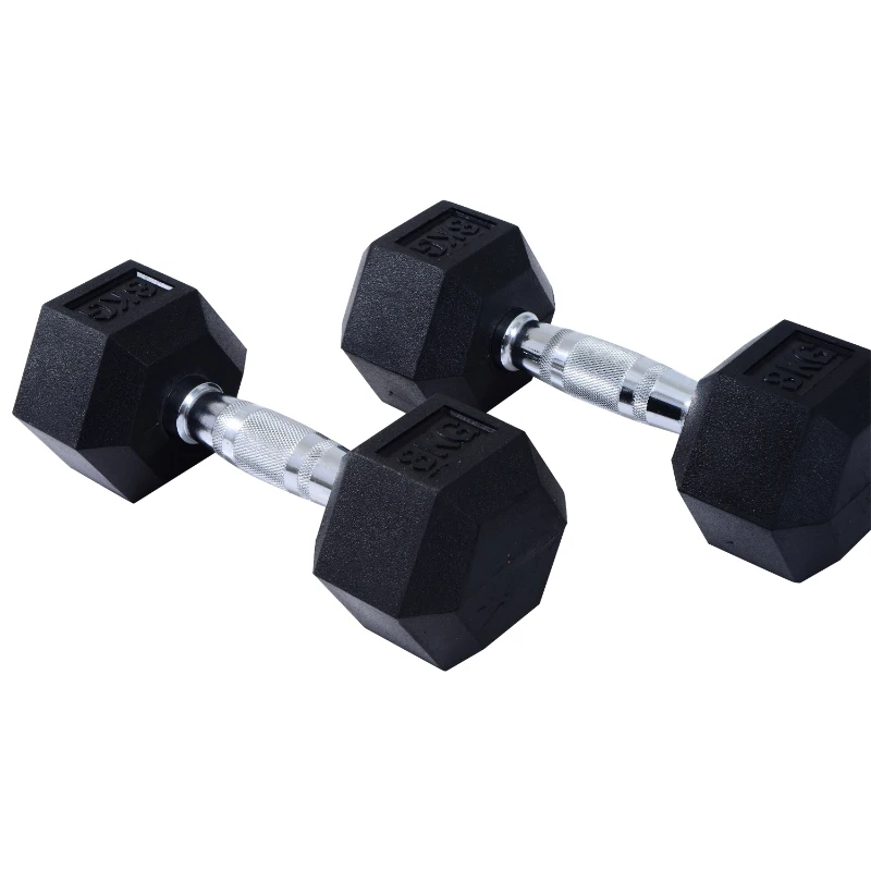 HOMCOM Rubber Dumbbell Sports Hex Weights Sets Home Gym Fitness Hexagonal Dumbbells Kit Weight Lifting Exercise (2 x 8kg)