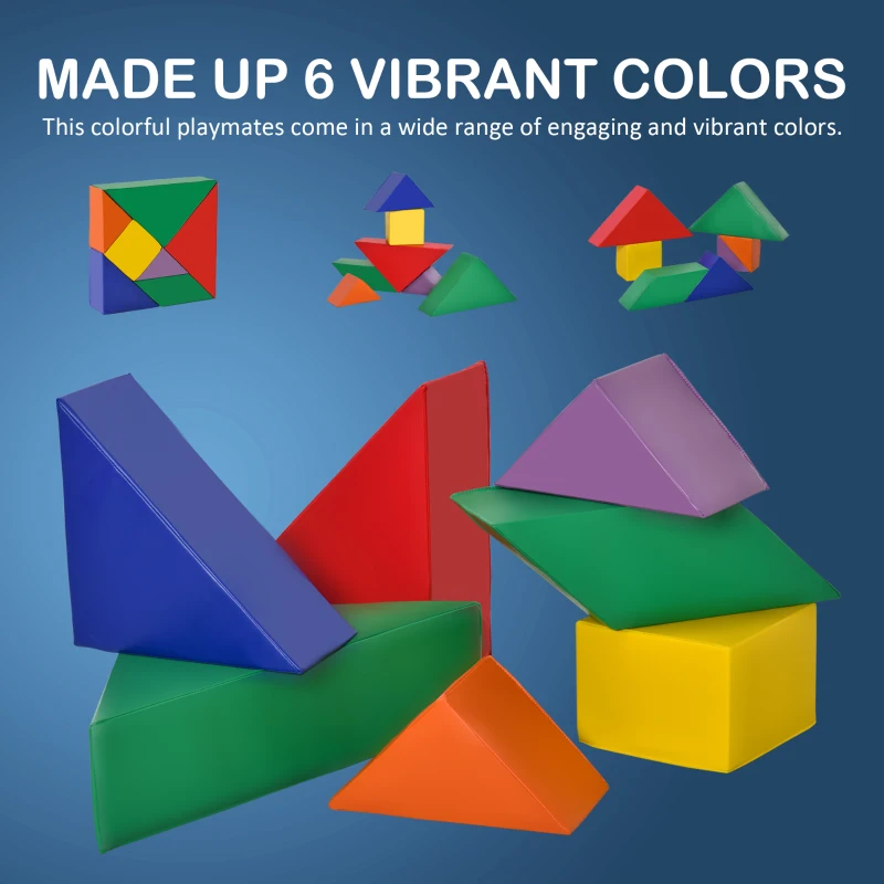 HOMCOM 7 Piece Kids Soft Foam Puzzle Play Set Interlocking Toddler Learning Blocks Comfortable Safe Floor Indoor Outdoor Active Play Structure