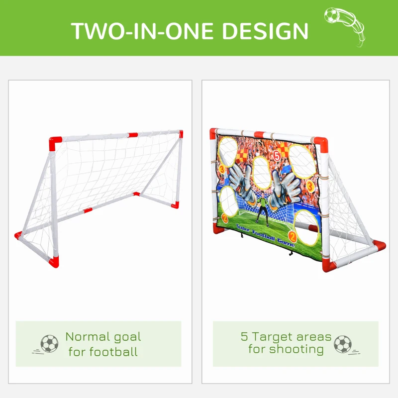 HOMCOM 2 in 1 Kids Football Goal Football Target Goal Net w/ Ball Pump Indoor Outdoor Sports
